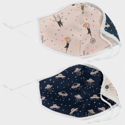 Mascarilla algodón orgánico reversible grande circus beige y space navy homologada con protección +90%