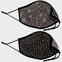 Mascarilla algodón orgánico reversible pequeña dots black y flower antracite homologada con protección +90%