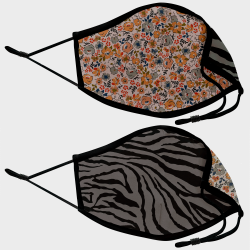 Mascarilla algodón orgánico reversible súper grande ditsy flower grey y zebra black homologada con protección +90%