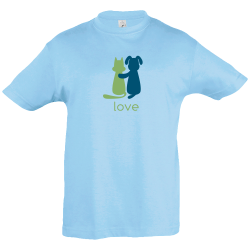 Camiseta infantil perro gato enamorados