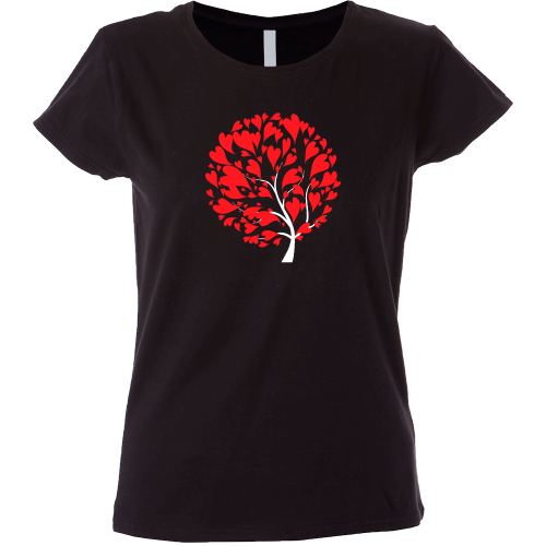 Camiseta mujer árbol corazones