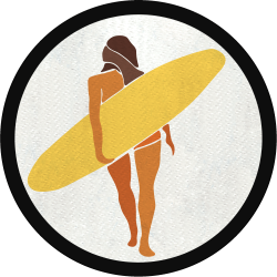 Parche redondo silueta mujer surfera
