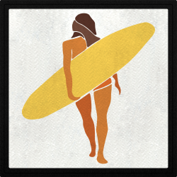 Parche cuadrado silueta mujer surfera