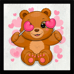 Parche cuadrado oso con piruletas de corazón