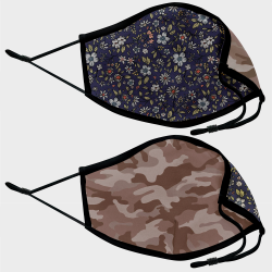 Mascarilla algodón orgánico reversible súper grande flores navy y camuflaje stone homologada con protección +90%