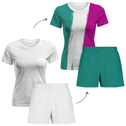 Conjunto running camiseta y pantalón corto de mujer personalizado 100% fullprint