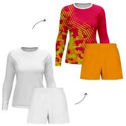 Conjunto running camiseta manga larga y pantalón corto de mujer personalizado 100% fullprint