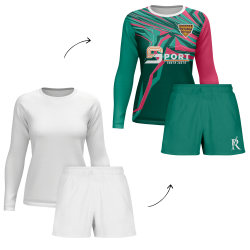 Conjunto petanca camiseta manga larga y pantalón corto de mujer personalizado 100% fullprint