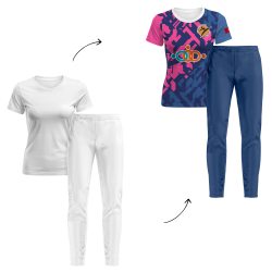 Conjunto petanca camiseta manga corta y pantalón largo de mujer personalizado 100% fullprint