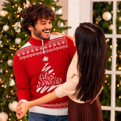 Jersey navideño con cremallera Feliz Navidad