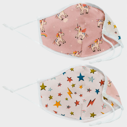 Mascarilla algodón orgánico reversible grande unicorn pink y star homologada con protección +90%