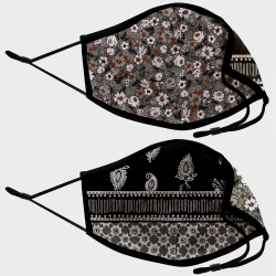 Mascarilla algodón orgánico reversible grande bandana black y flower black homologada con protección +90%